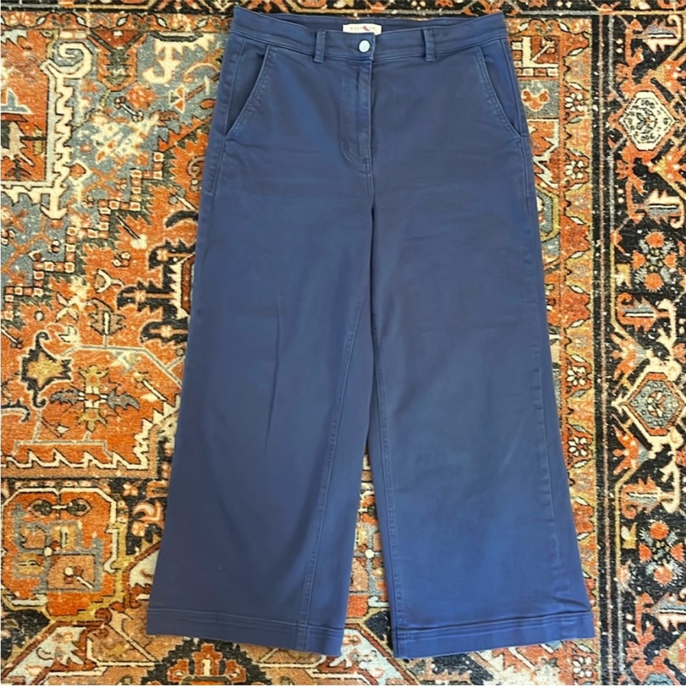 Wide-Leg Cotton Blend Pants in Navy